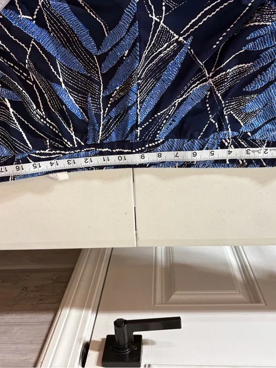 Susan Graver Navy and Blue Wide-Leg Palm Print Palazzo Pants Liquid Knit 1558 - Picture 10 of 12